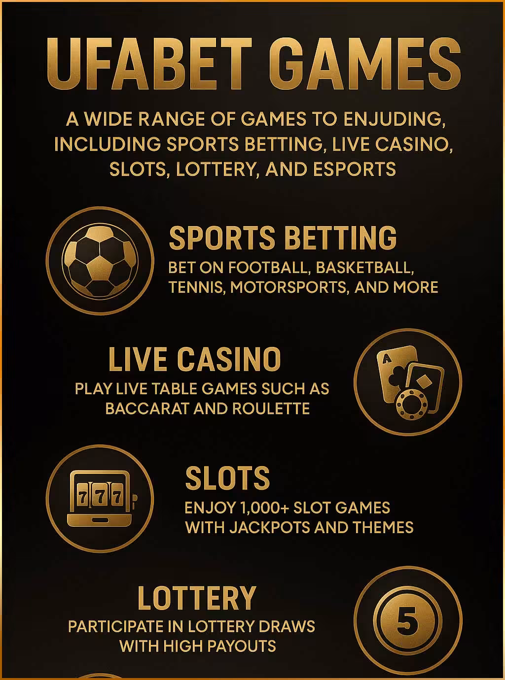 Games covering sports, casino, slots, lottery and esports